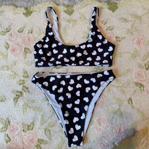 Black and White Heart Bikini Set